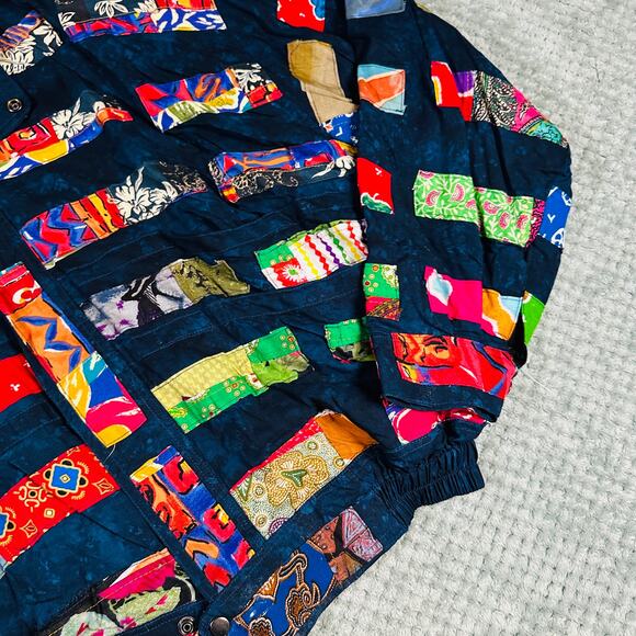 Nativewear Designs Patchwork Quilted Navy Colorful Bomber Jacket L - Picture 5 of 9